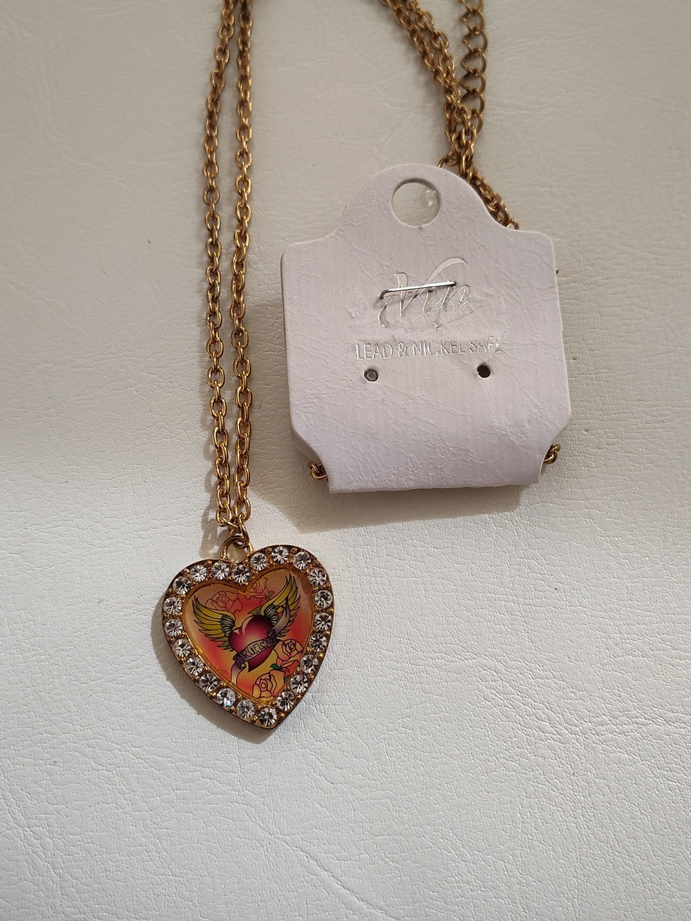 Heart Pendant ❤️ Necklace with Rhinestone Halo - Gold & Bronze Tone